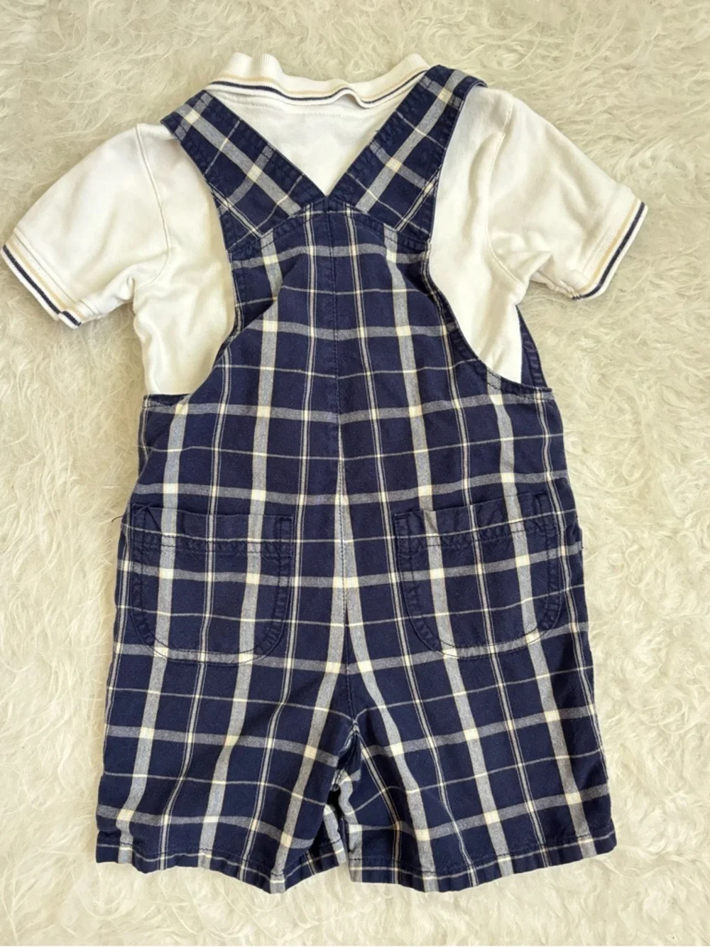 Gymboree Baby Boy Vintage Y2K Classic Polo and Plaid Overall Summer Set